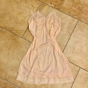 Vintage Baby Pink Lace Slip Dress Size Small